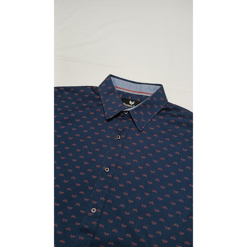 Buttercloth Men's 100% Cotton Short Sleeve Bycicle‎ Print Button Shirt Large